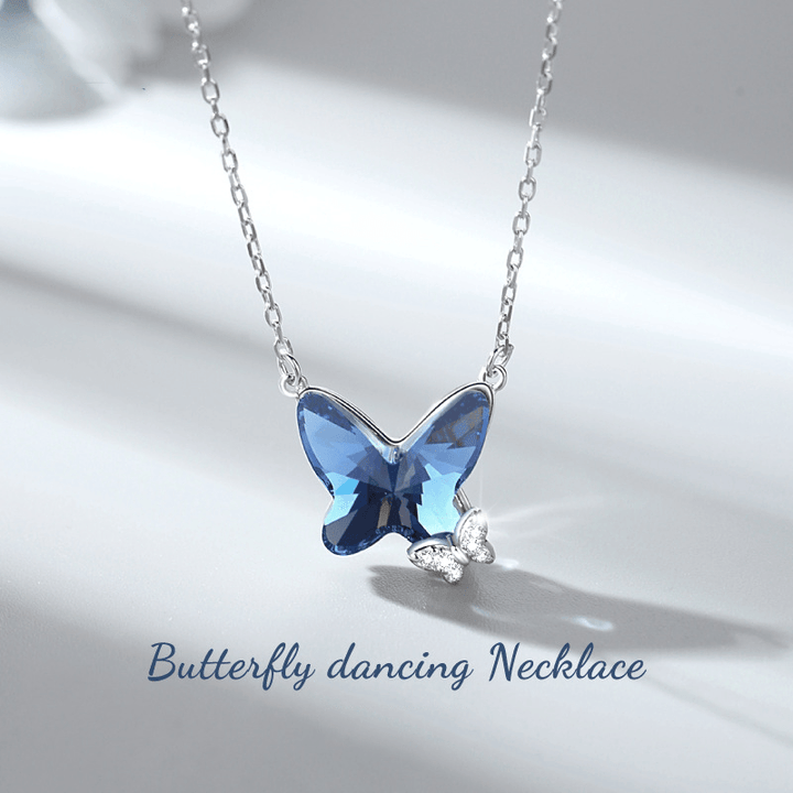 Dancing Crystal Butterfly Necklace in Sterling Silver - ybzring
