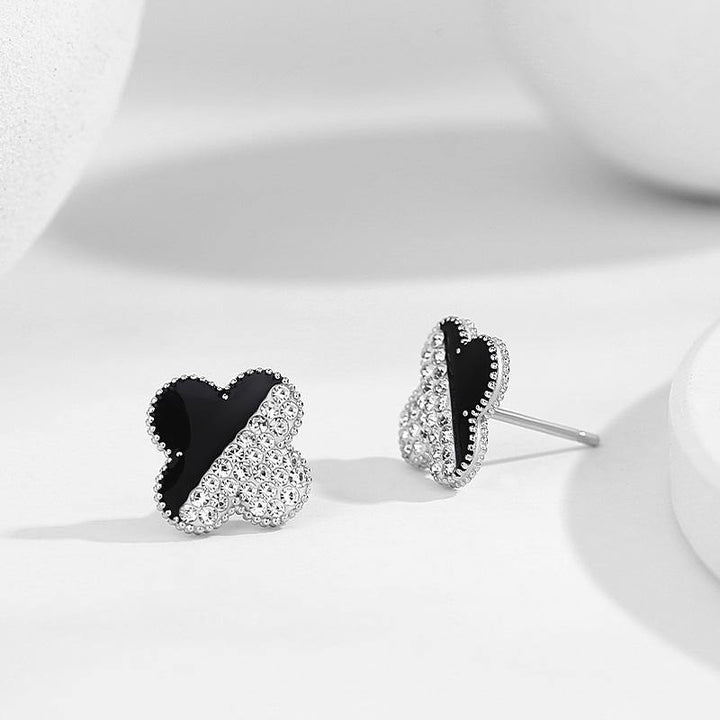 Clover Earrings in Black & White with Sterling Silver - ybzring