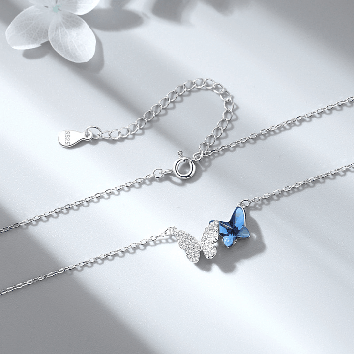Dancing Crystal Butterflies Necklace in Sterling Silver - ybzring