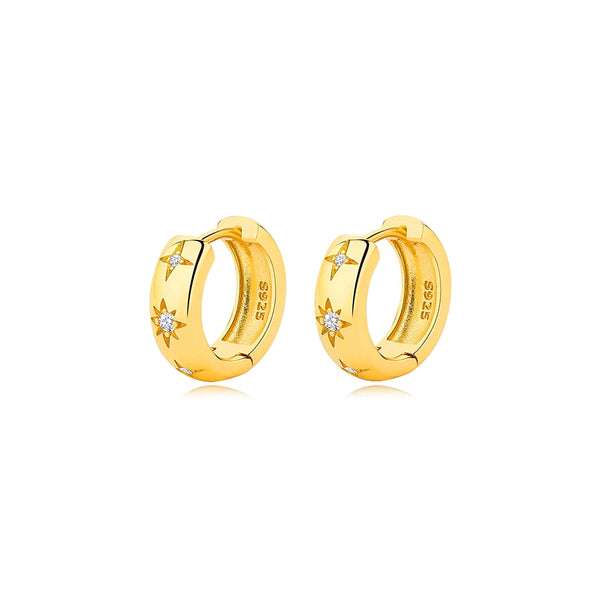 Golden Star and Moon Huggie Earrings