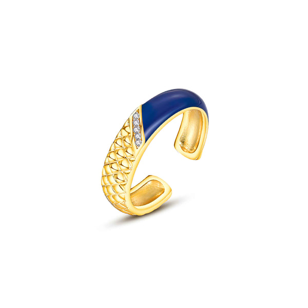 Blue Rhombus Texture Open Ended Ring