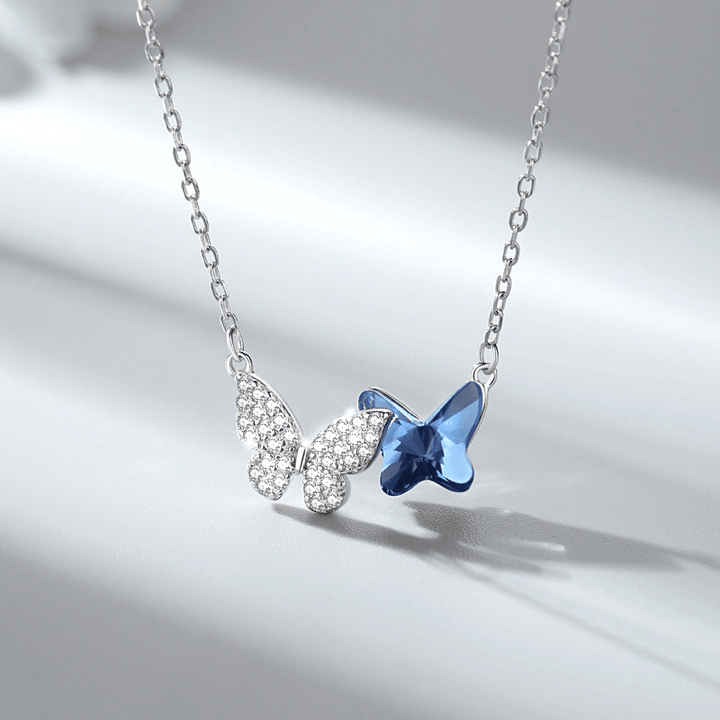 Dancing Crystal Butterflies Necklace in Sterling Silver - ybzring