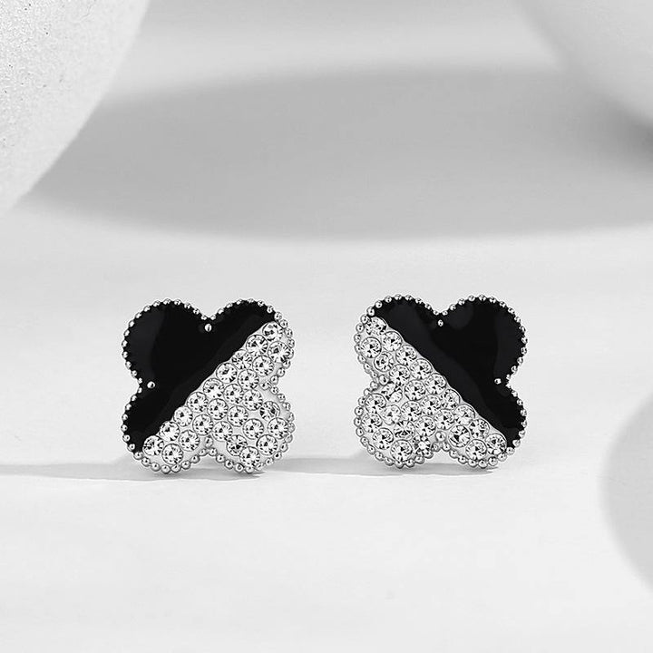 Clover Earrings in Black & White with Sterling Silver - ybzring
