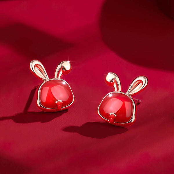 Red Onyx Rabbit Earrings